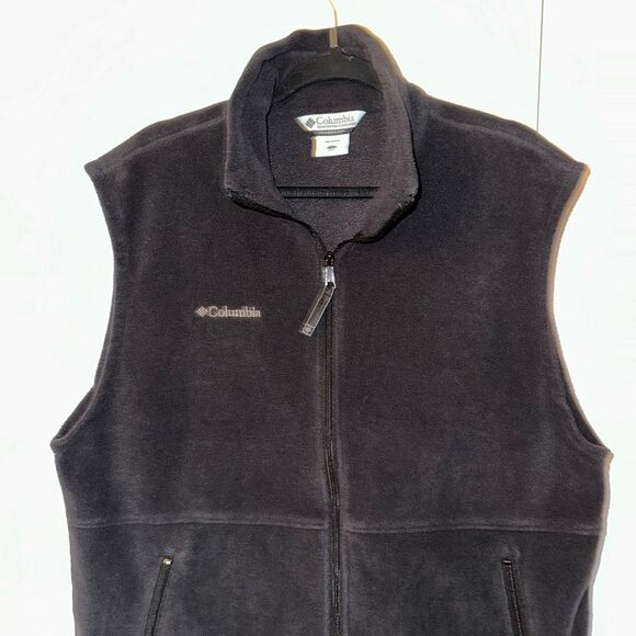 Columbia Men’s Fleece Zipper Vest Solid Black Dark Charcoal Large GUC - Picture 3 of 9